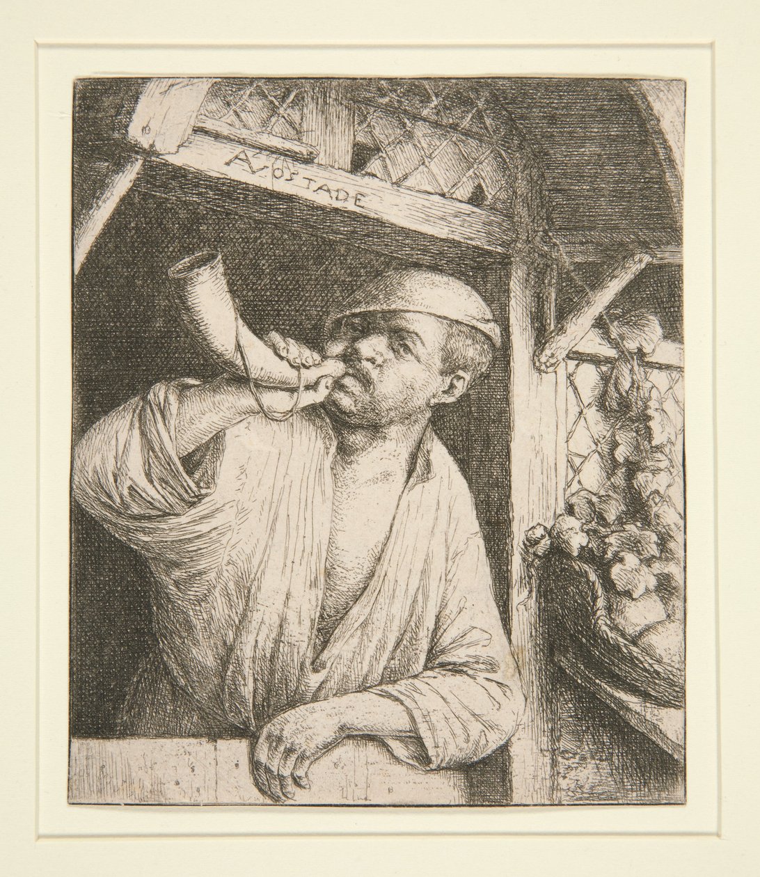 Der Bäcker bläst sein Horn von Adriaen van Ostade