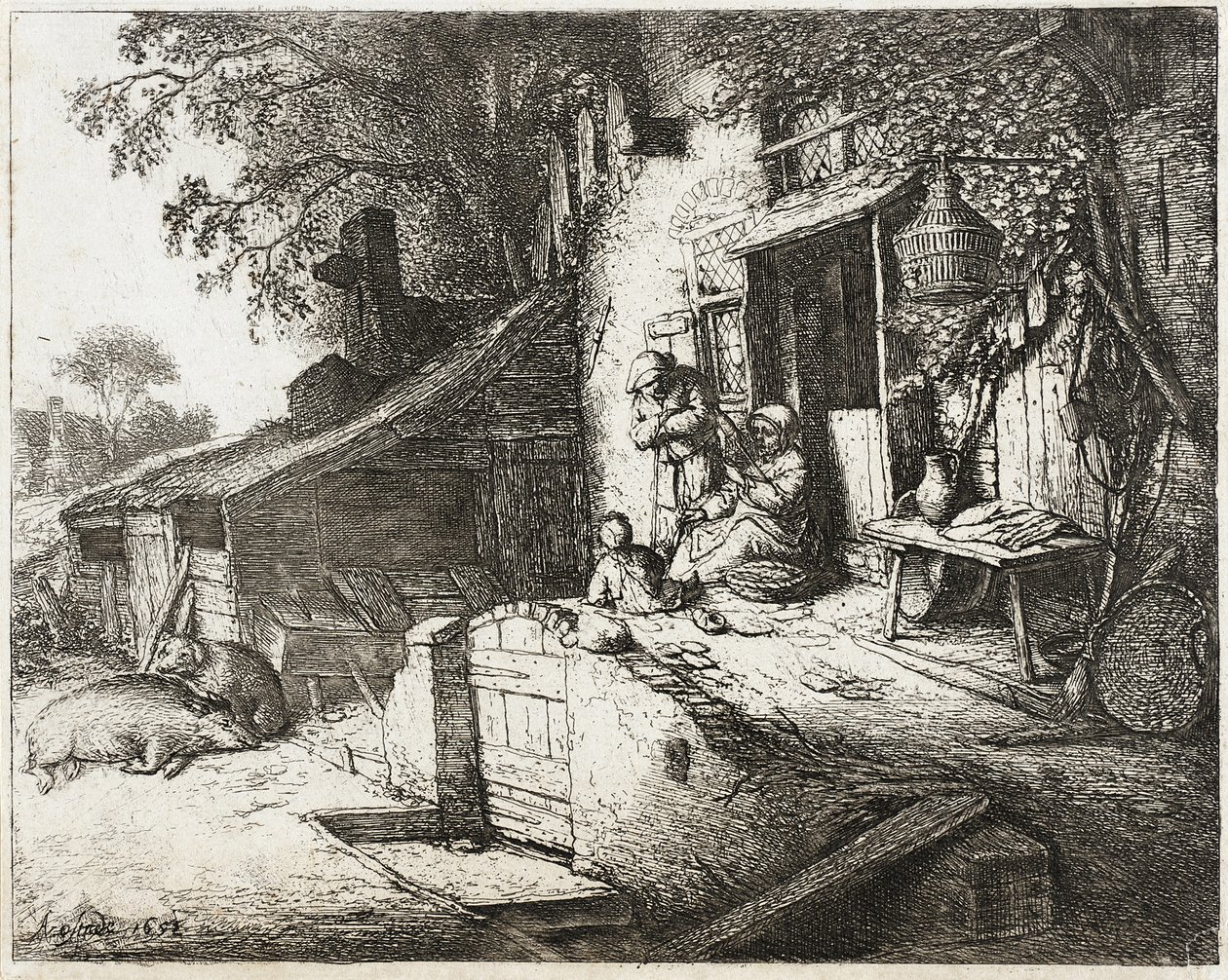 Die Frau beim Spinnen von Adriaen van Ostade