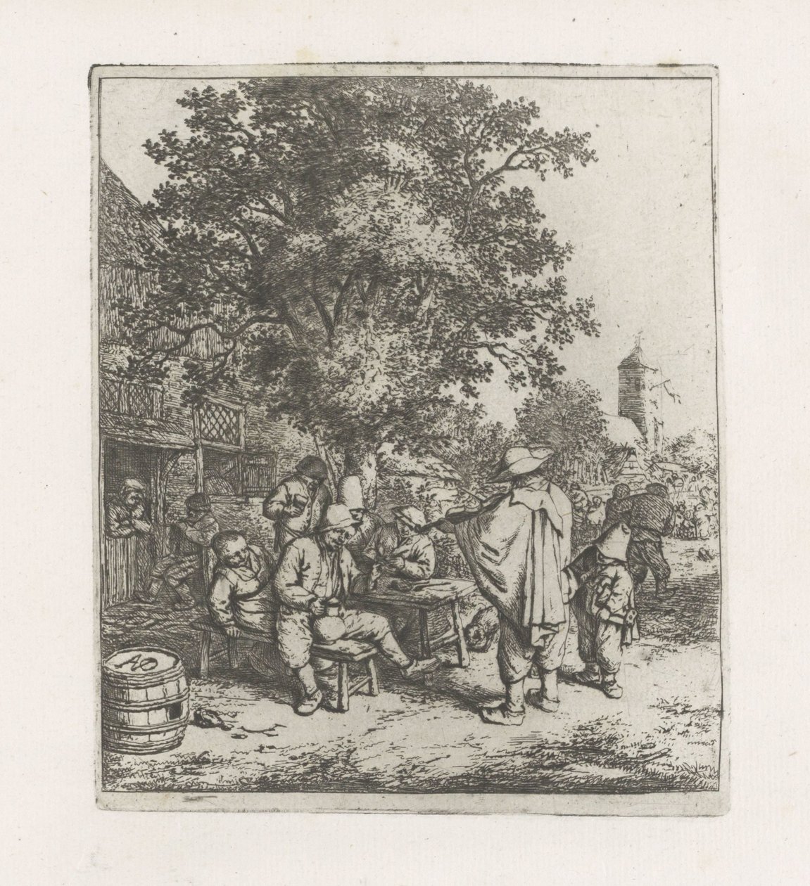 Zwei Musiker bei einer trinkenden Gesellschaft von Adriaen van Ostade