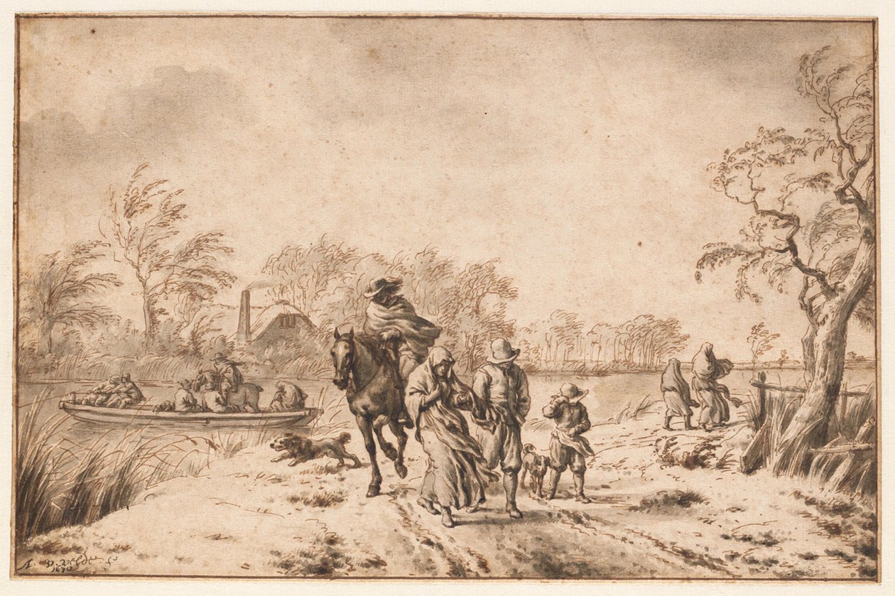 Herbstlandschaft mit Reisenden und Fähre von Adriaen van de Velde