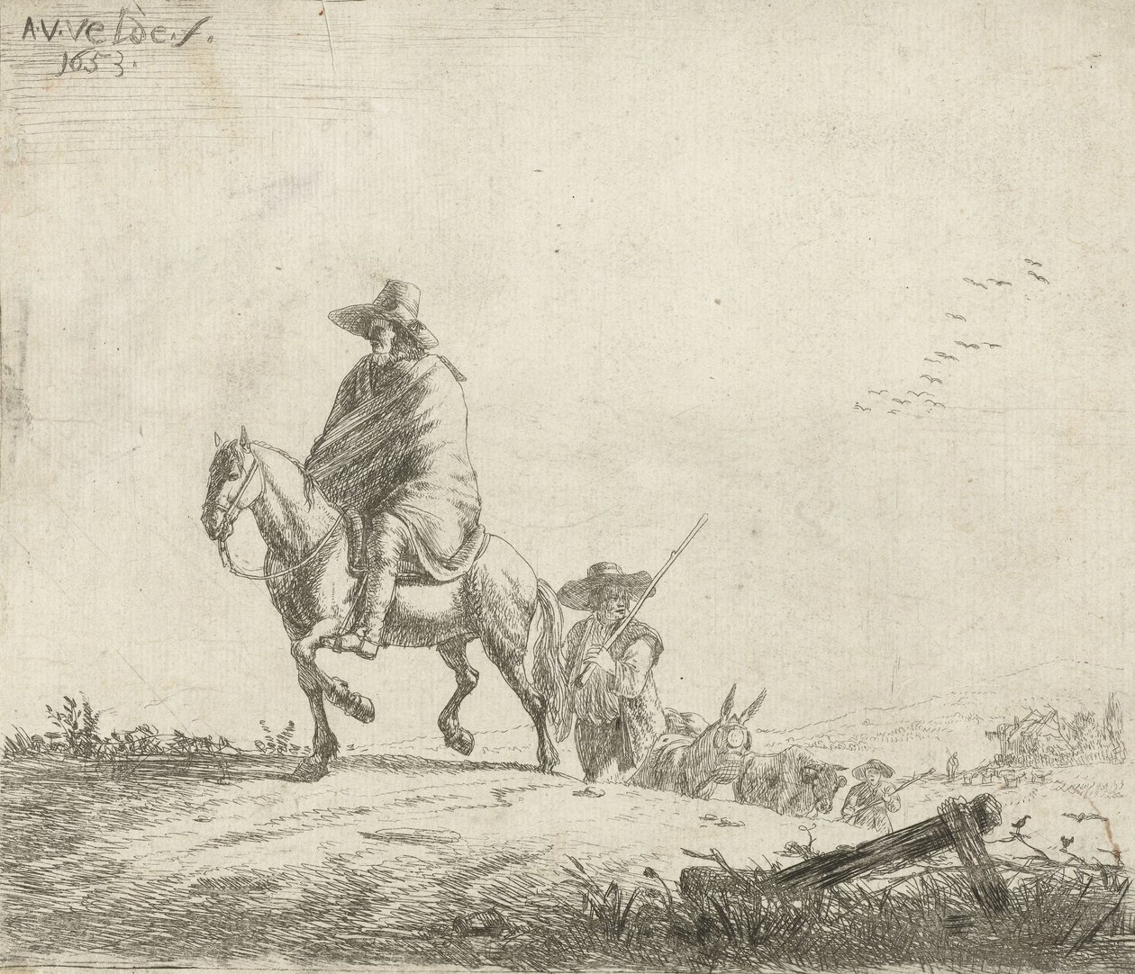 Reiter und Viehtreiber auf einem Feldweg, 1653 von Adriaen van de Velde