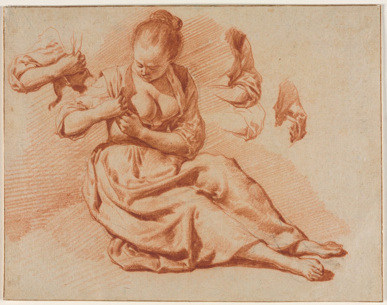 Sitzende Frau, die nach Flöhen sucht, c. 1671 von Adriaen van de Velde