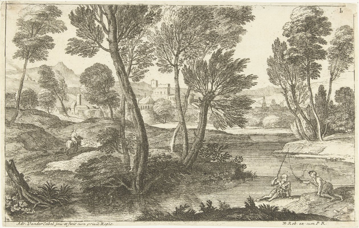 Landschaft mit zwei Fischern von Adriaen van der Kabel