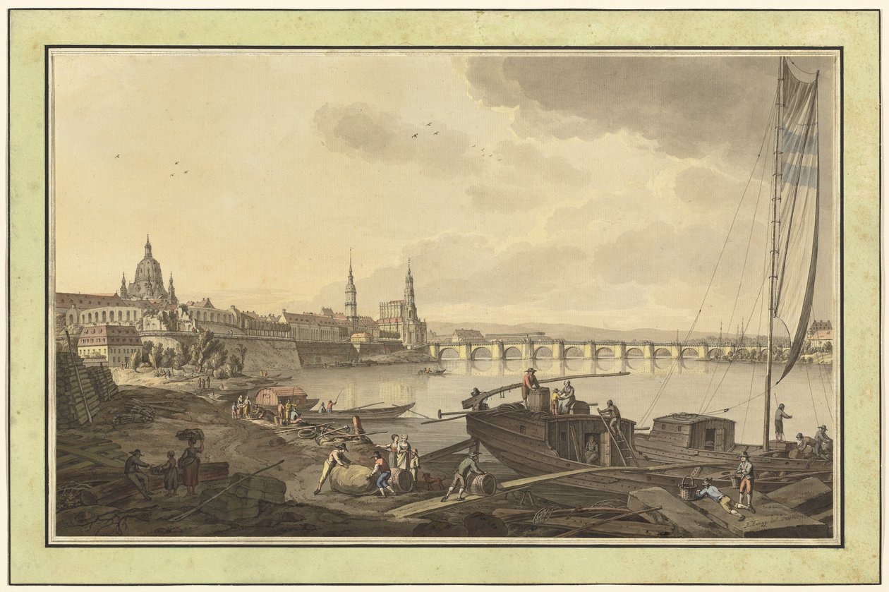 Dresden vom Ufer der Elbe aus gesehen von Adrian Zingg