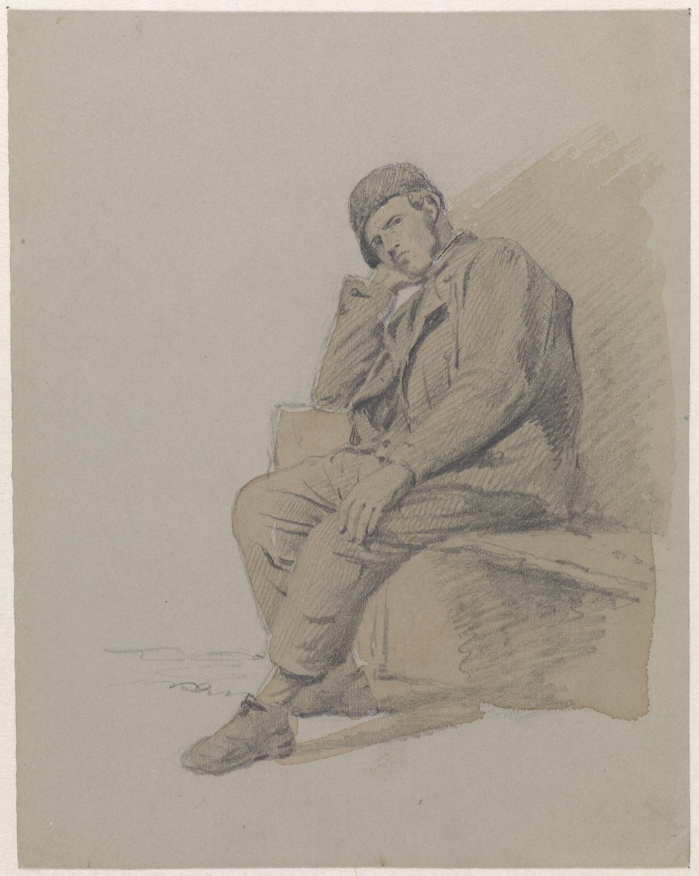 Figurenstudie eines sitzenden Mannes mit Mütze von Adrianus Eversen