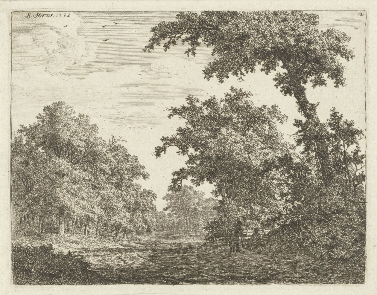 Rastende Reisende entlang eines Weges im Wald von Adrianus Serné