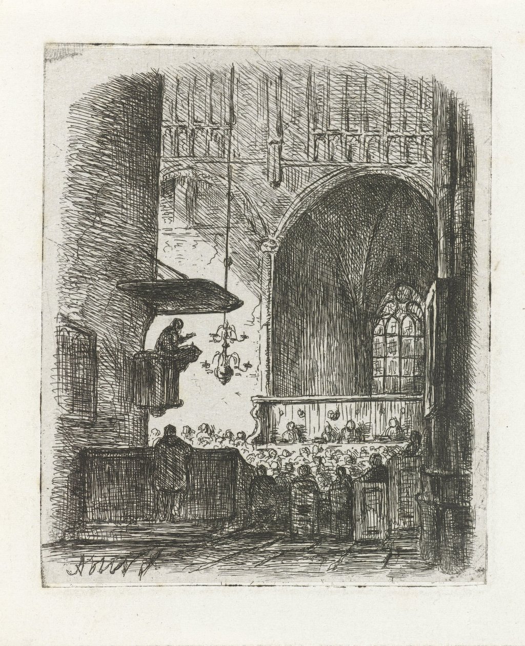 Kircheninterieur mit Gottesdienst von Adrianus Wilhelmus Nieuwenhuyzen