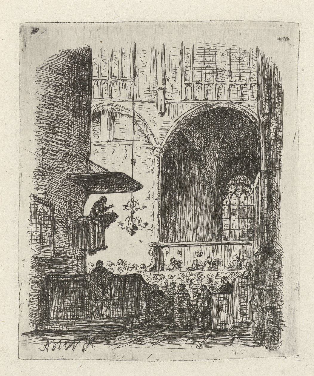 Kircheninterieur mit Gottesdienst von Adrianus Wilhelmus Nieuwenhuyzen