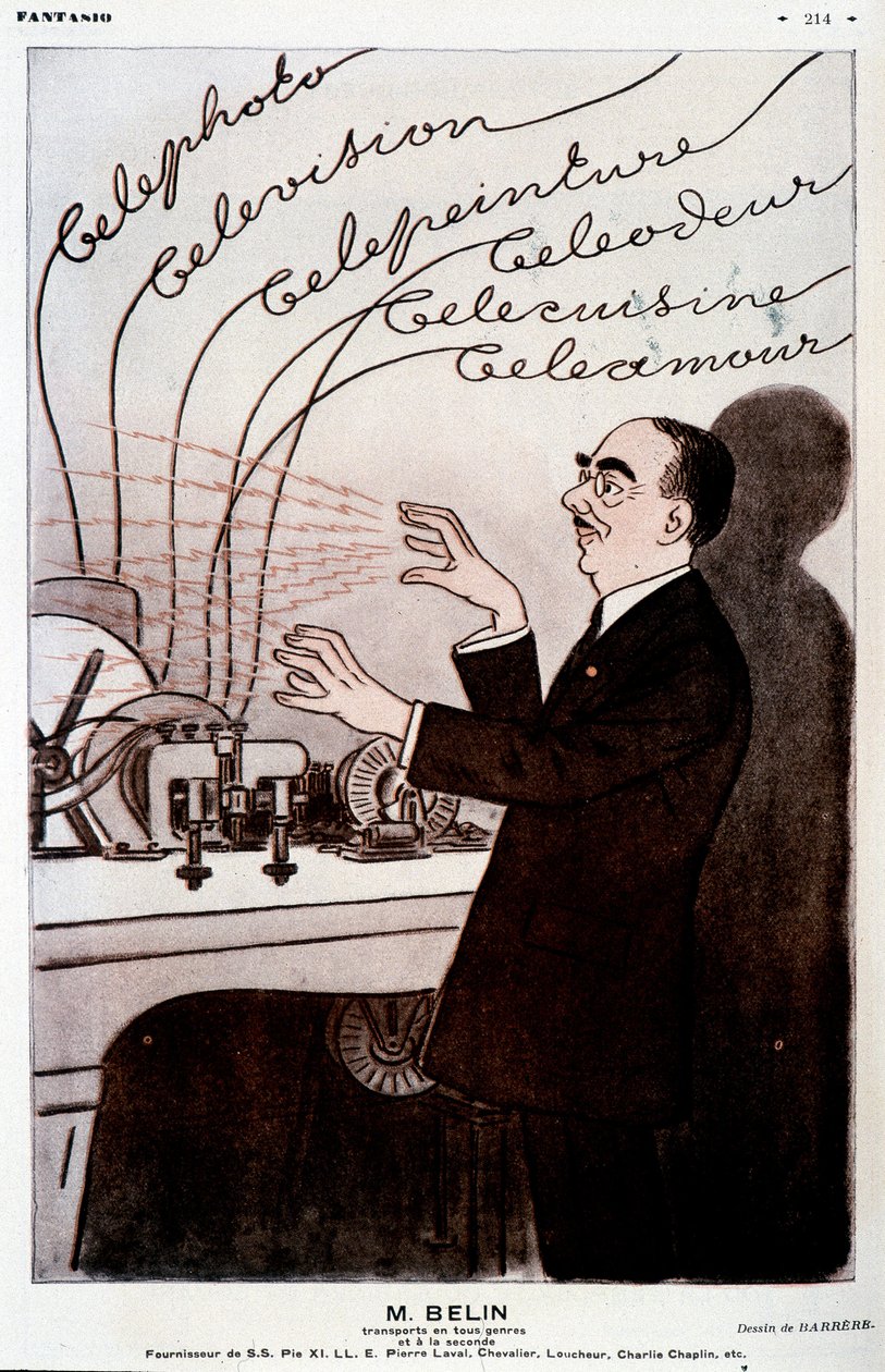 Humorvolles Bild über Belin und seinen Belinographen - von Barrère, in „Fantasio“ vom 01.12.1931 von Adrien Barrere