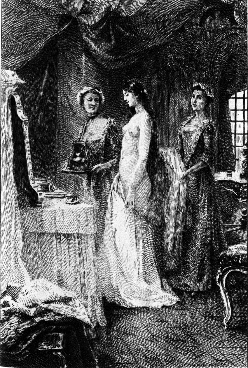 Gravur von Adrien Moreau (1843-1906) zur Illustration von „Candide“ von Francois Marie Arouet dit Voltaire (1694-1778) von Adrien Moreau