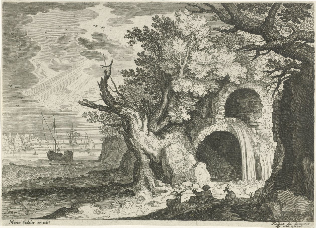 Aquädukt mit Wasserfall (Landschaften aus Tirol) von Egidius  Sadeler (II)