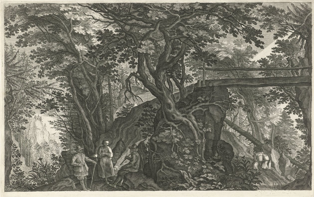 Waldlandschaft mit einer Brücke von Egidius  Sadeler (II)