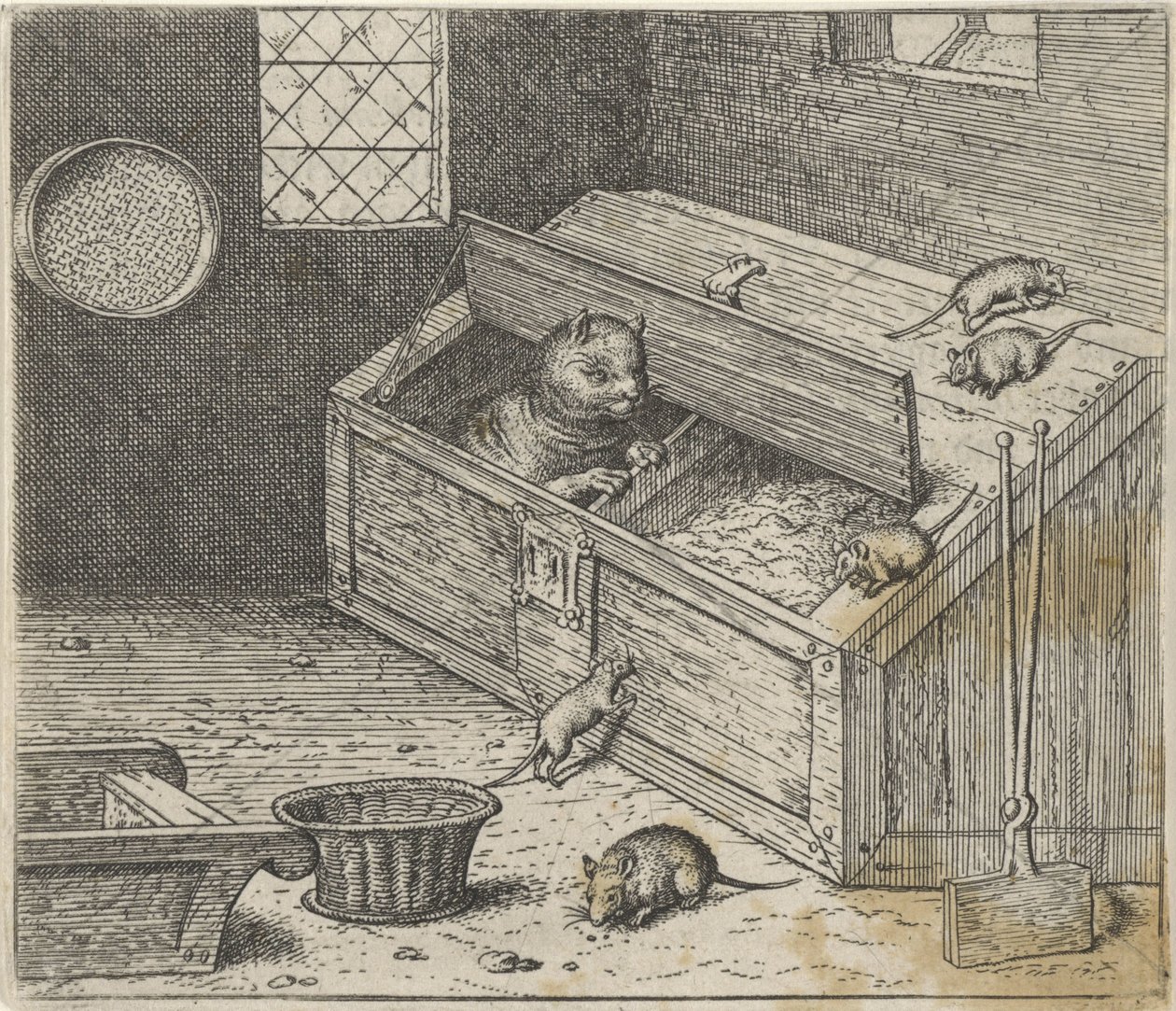 Fabel von der alten Katze und den Mäusen von Egidius  Sadeler (II)