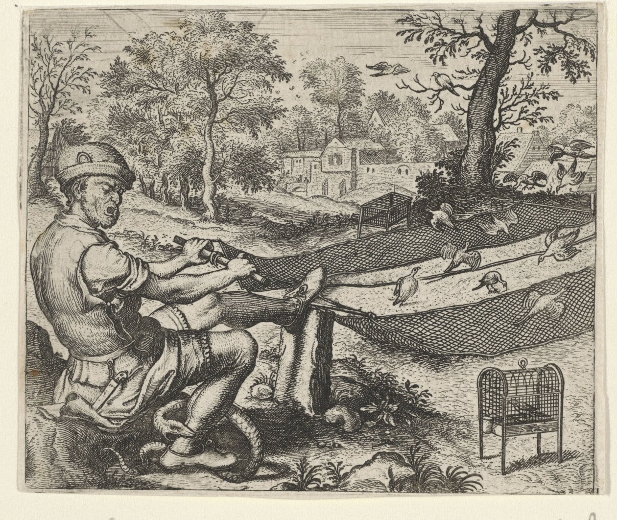 Fabel vom Vogelfänger und der Schlange von Egidius  Sadeler (II)