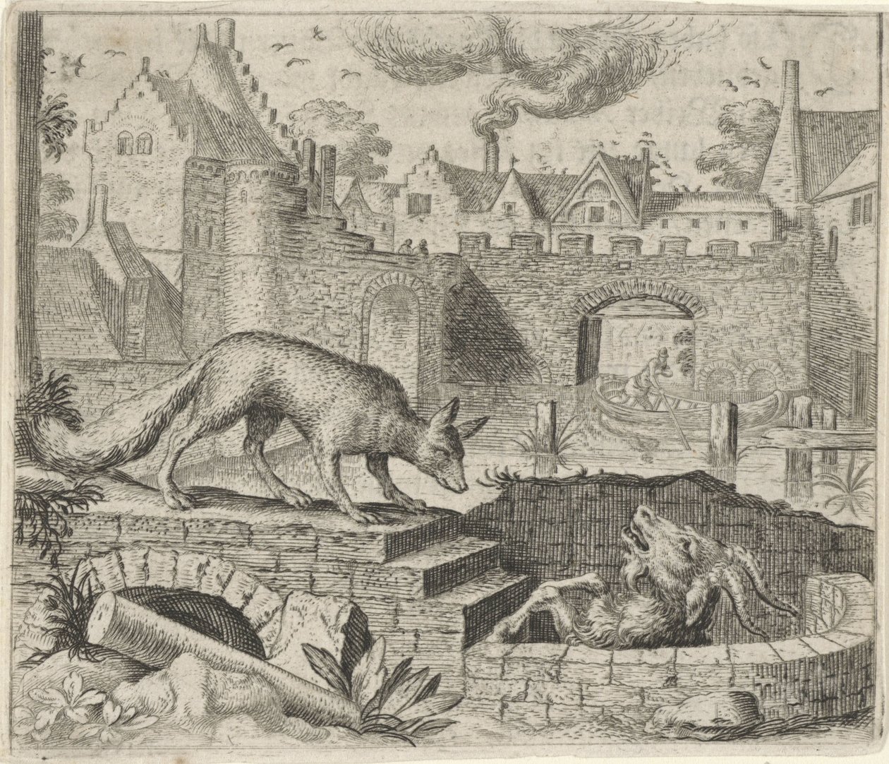 Fabel von Fuchs und Ziege von Egidius  Sadeler (II)