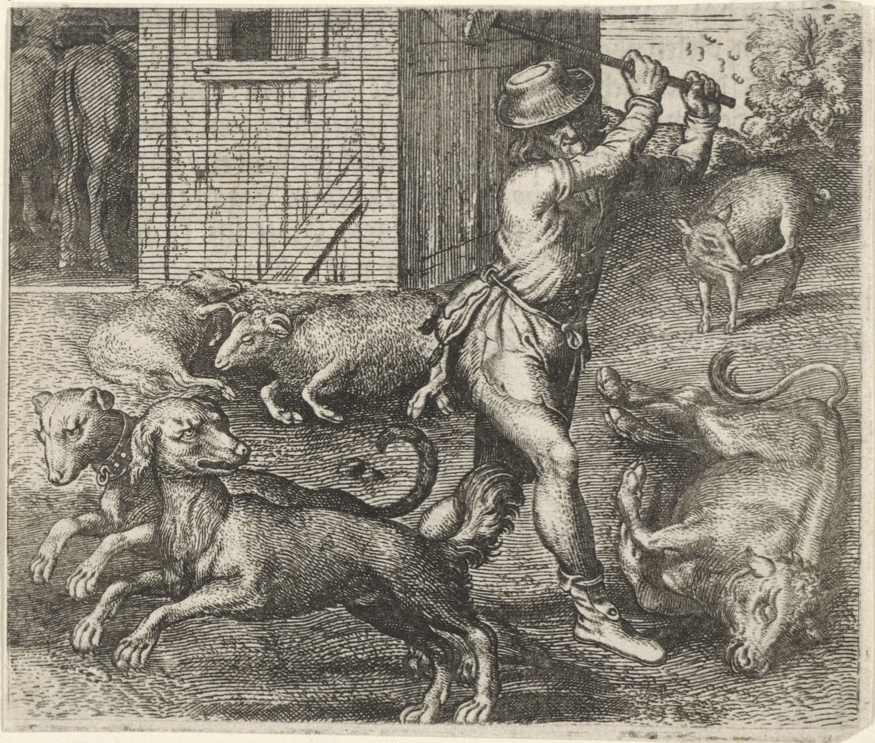 Fabel von einem Bauern und seinen Hunden von Egidius  Sadeler (II)