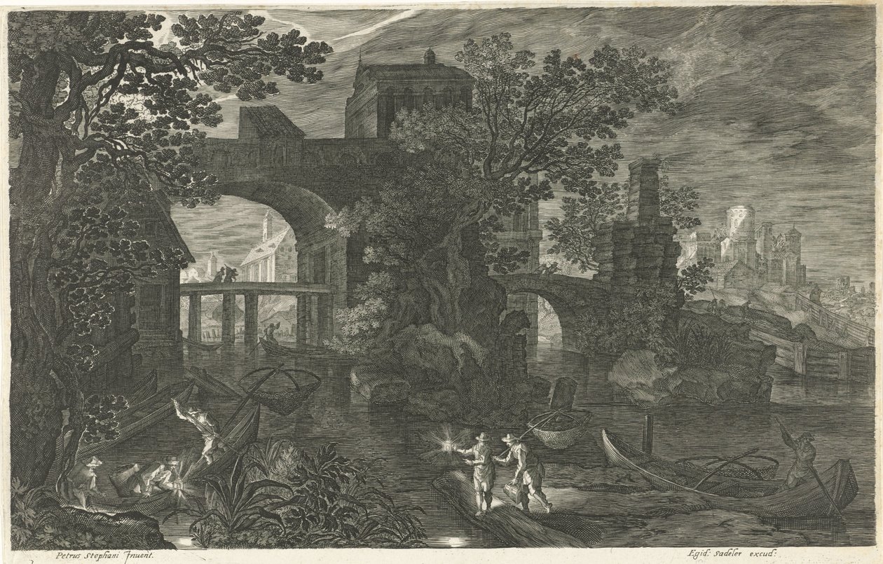 Nächtliche Szene mit Fischern an einem Fluss von Egidius  Sadeler (II)