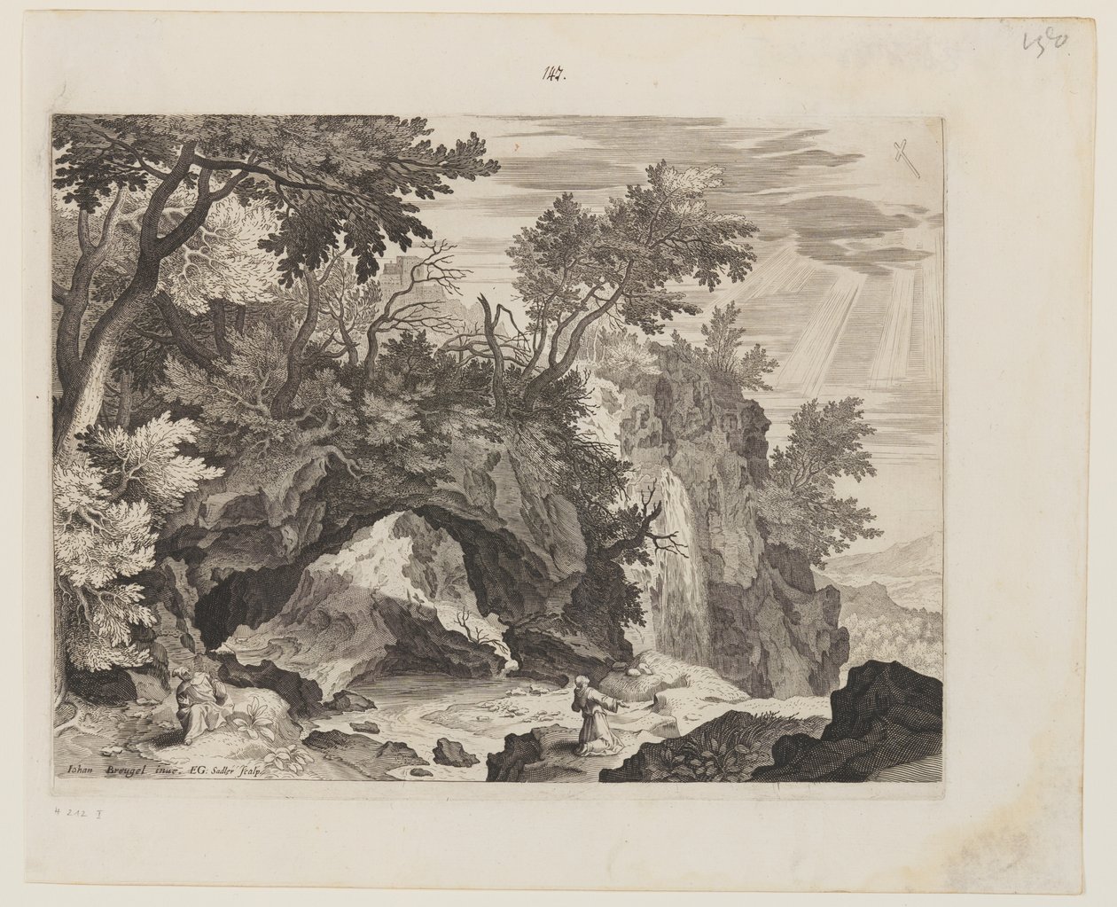 Felsige Landschaft mit der Stigmatisation des Heiligen Franziskus von Aegidius Sadeler II
