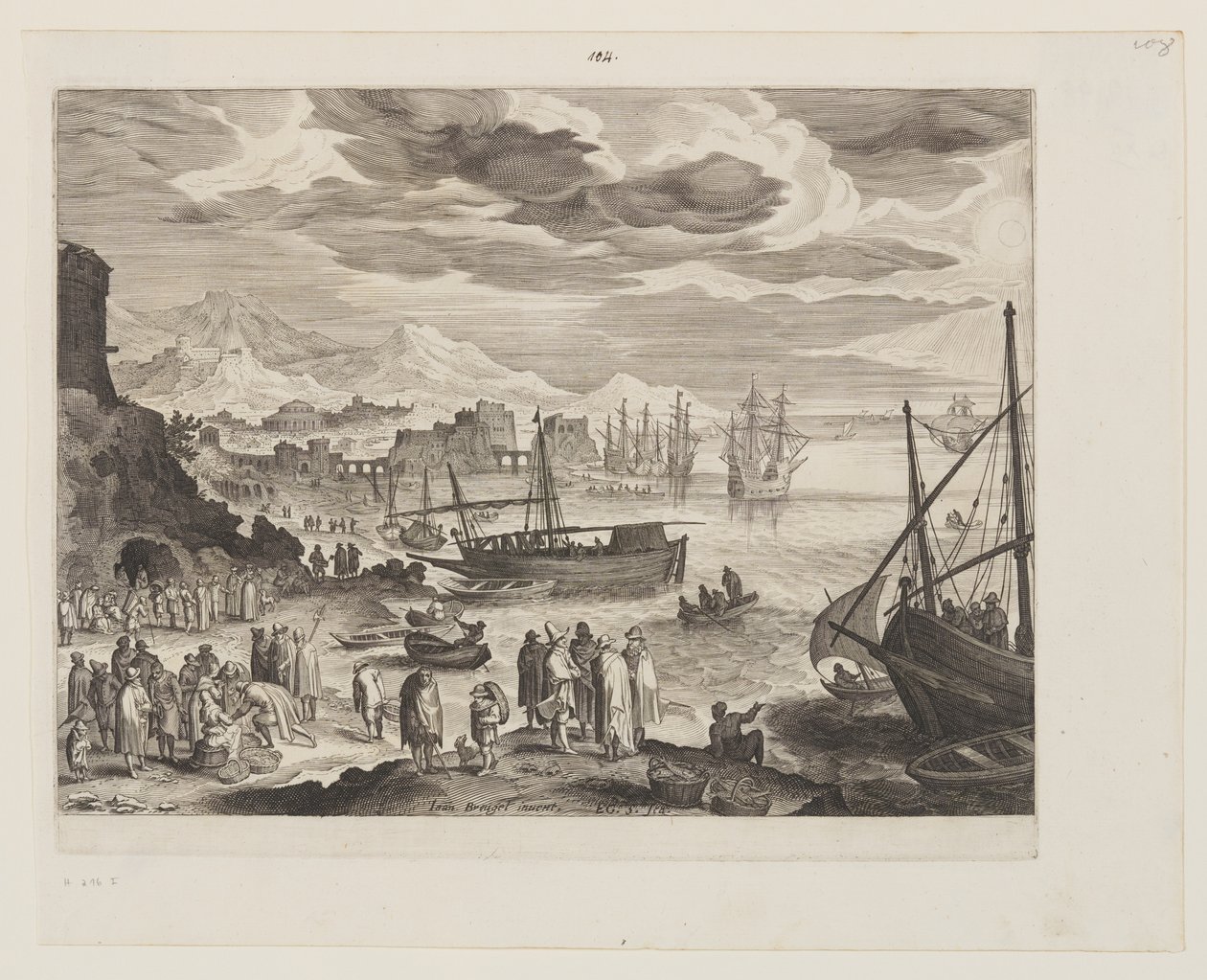Küste mit Fischer und Fischhändlern von Aegidius Sadeler II