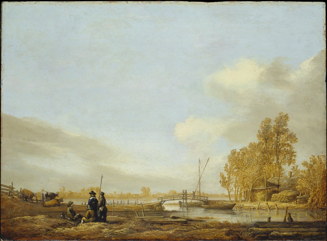 Flusslandschaft mit Fußgängerbrücke von Aelbert Cuyp