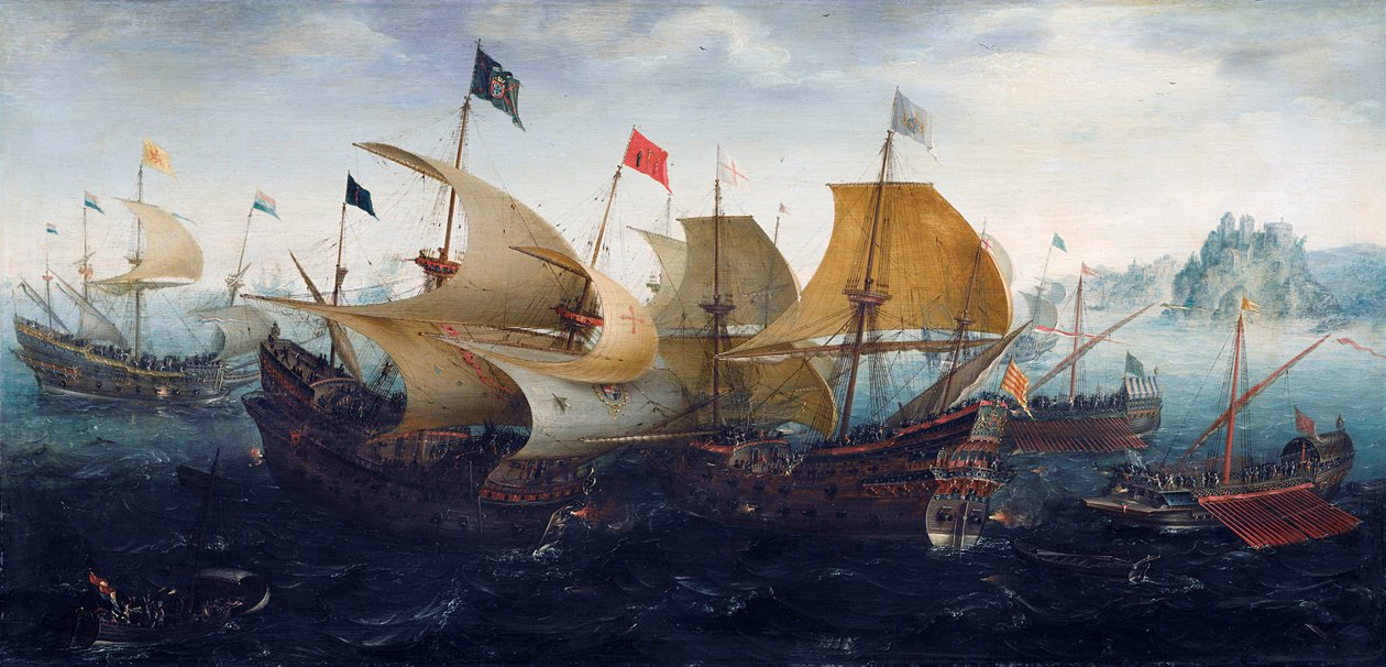 Die Schlacht von Cádiz (Niederländische und Englische Schiffe greifen die Spanische Armada an) von Aert Anthoniszoon