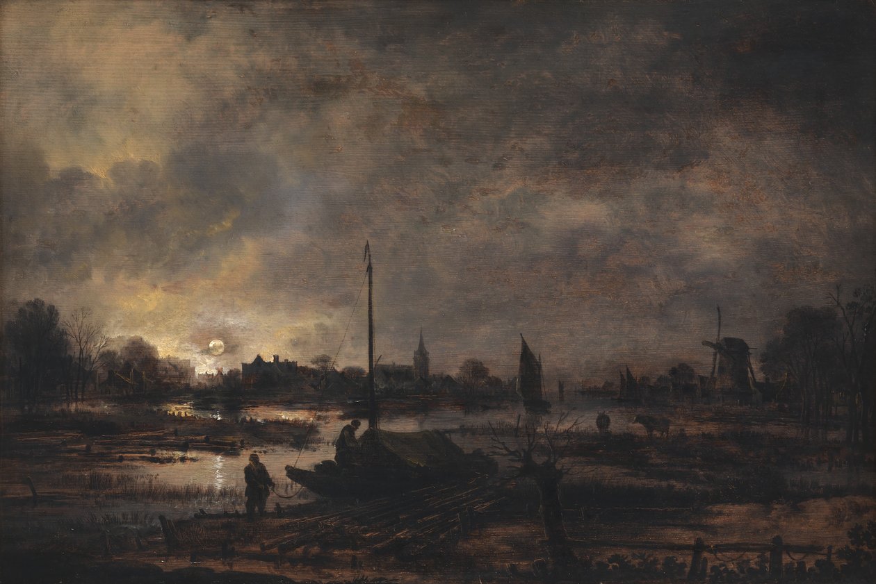 Der Mondaufgang über einem Dorf von Aert van der Neer