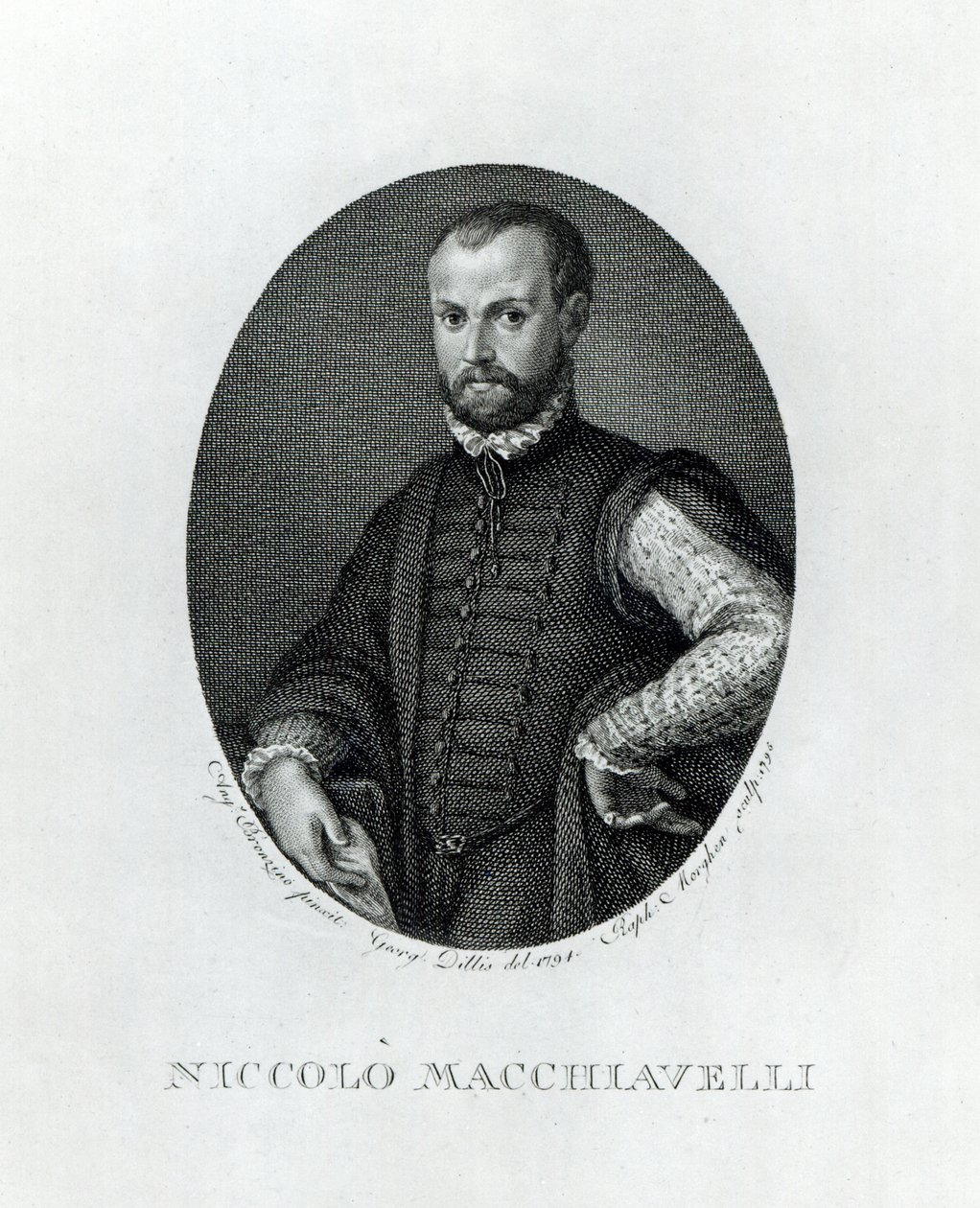 Porträt von Niccolo Machiavelli (1469-1527), graviert von Rafaello Morgan (1758-1833) im Jahr 1795 von Agnolo Bronzino