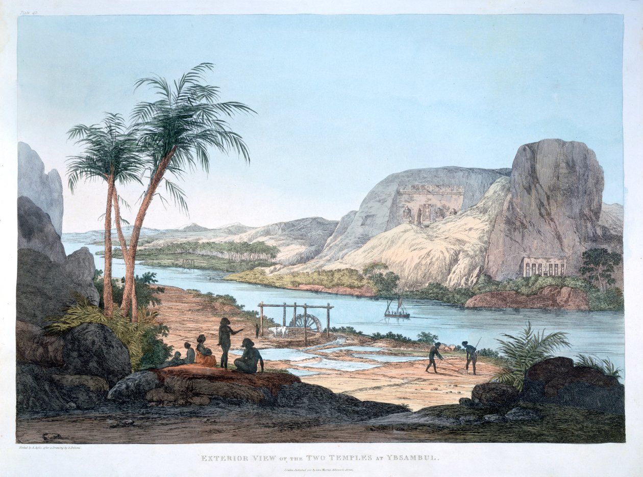 Außenansicht der beiden Tempel von Ybsambul, Ägypten, 1820 von Agostino Aglio
