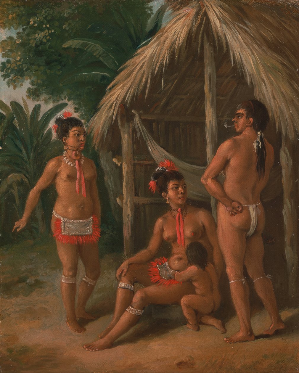 Eine Karibenfamilie der Leeward-Inseln vor einer Hütte, ca. 1780 von Agostino Brunias