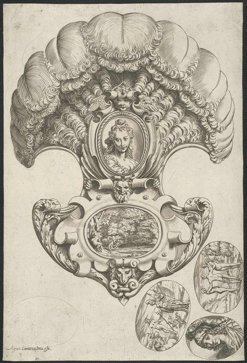 Ein Kopfstück in Form eines Fächers von Agostino Carracci