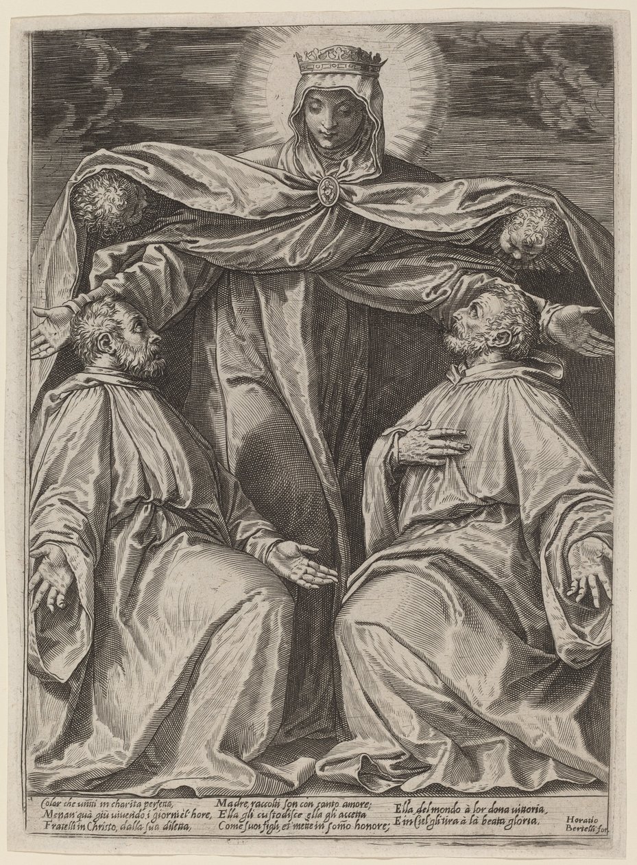 Die Madonna, die zwei Mitglieder einer Bruderschaft beschützt von Agostino Carracci after Veronese