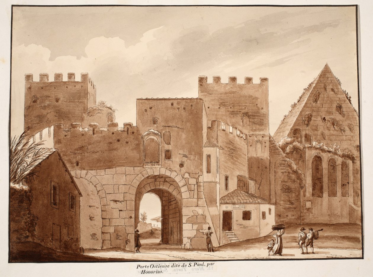 Das Porta Ostiensis oder San Paolo, gebaut von Honorius, 1833 von Agostino Tofanelli