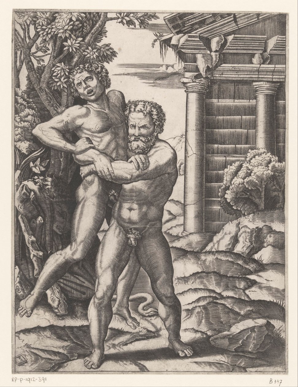 Herkules ringt mit Antäus von Agostino Veneziano