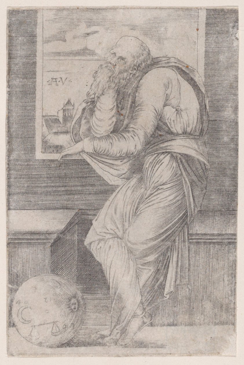 Philosoph sitzt nahe einem Fenster, ca. 1514-36 von Agostino Veneziano