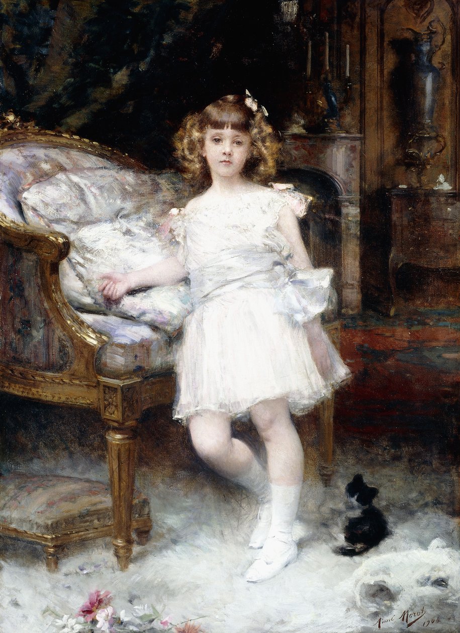 Porträt von Janine Potin mit einem Kätzchen, 1904 von Aimé Nicolas Morot