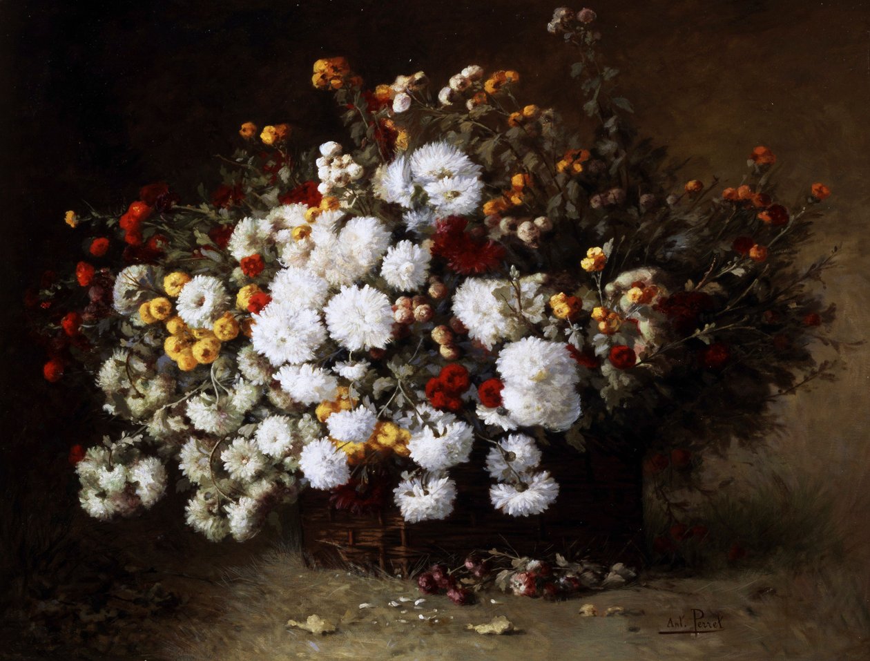 Stillleben mit Blumen (Astern). Gemälde von Aime Perret (1847-1927) Privatsammlung von Aime Perret