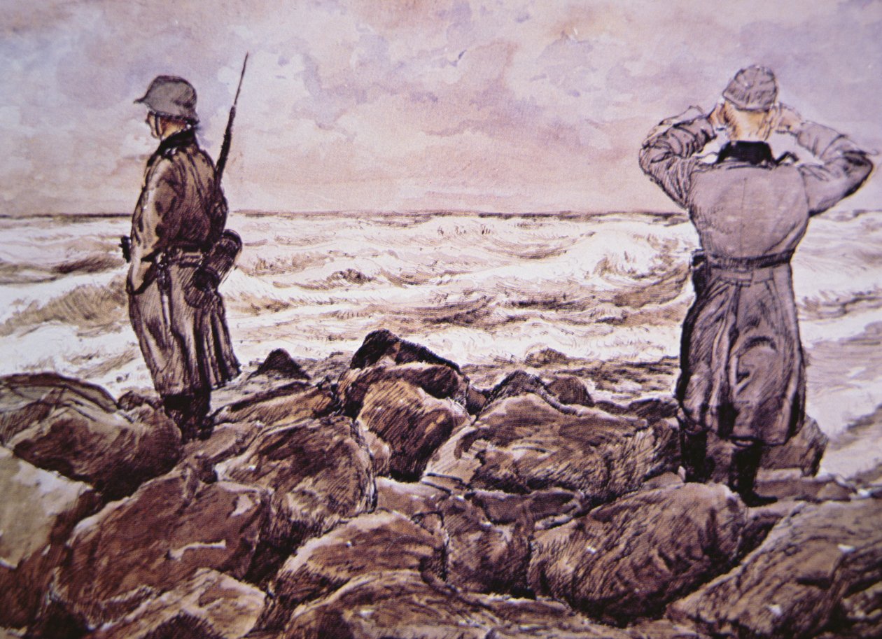 Zwei Deutsche an der Küste Frankreichs blicken am Vorabend der Normandie-Kampagne nach England von Alban (after) Wolf