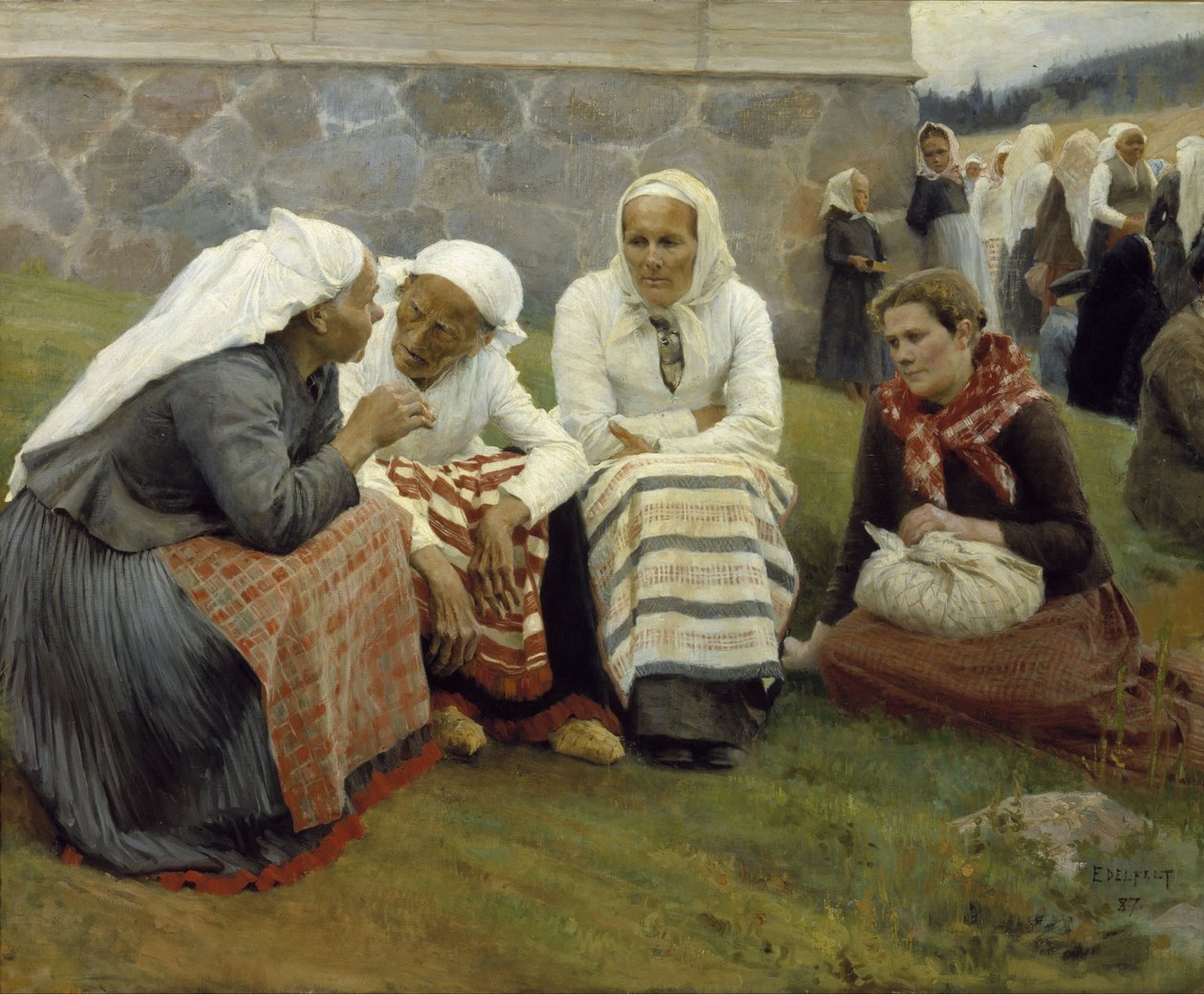 Frauen vor der Kirche in Ruokolahti von Albert Gustaf Aristides Edelfelt