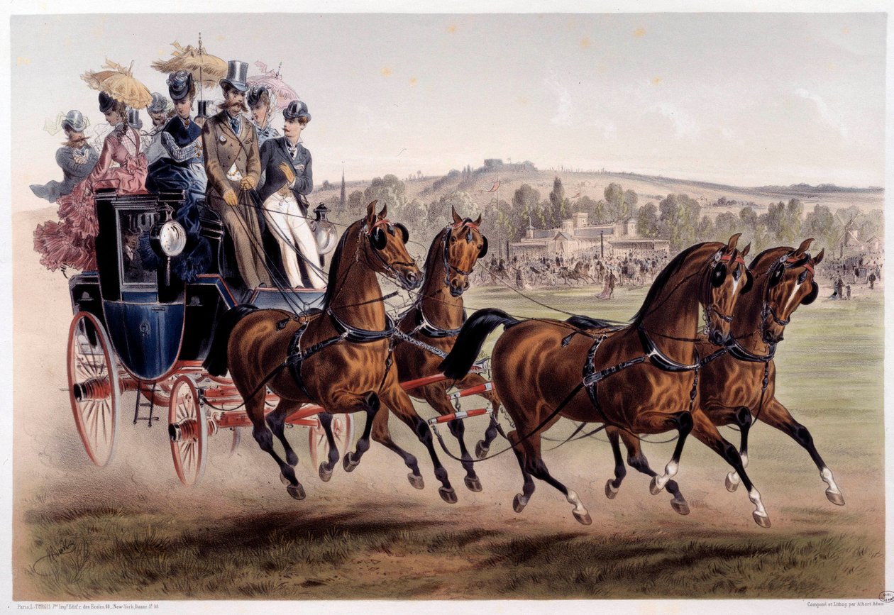 Postkutsche, die Rückkehr der Rennen. Druck von Albert Adam (1833-?) 19. Jahrhundert von Albert Adam