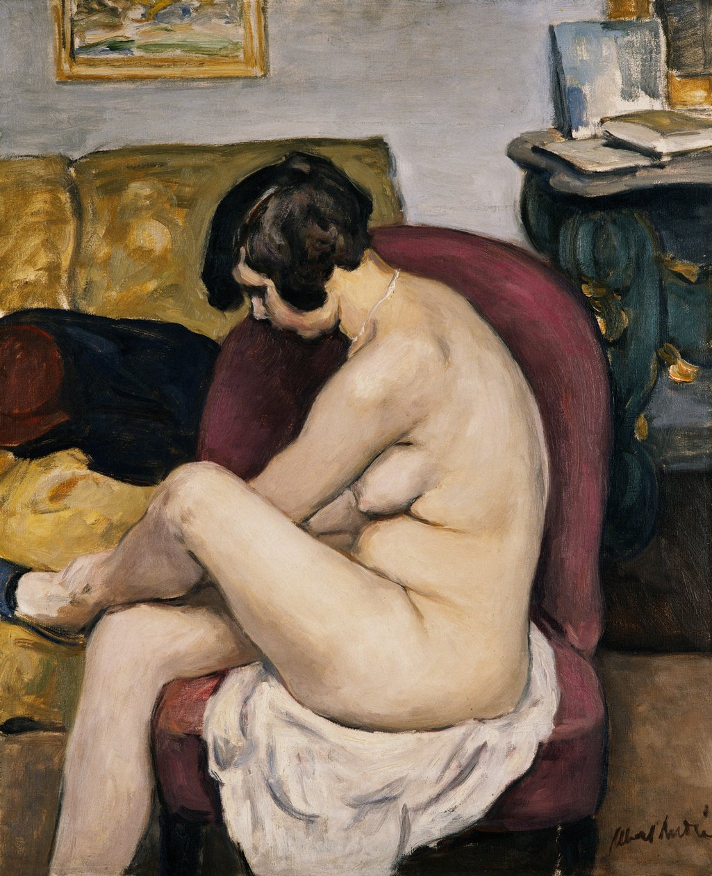 Akt im roten Sessel von Albert Andre