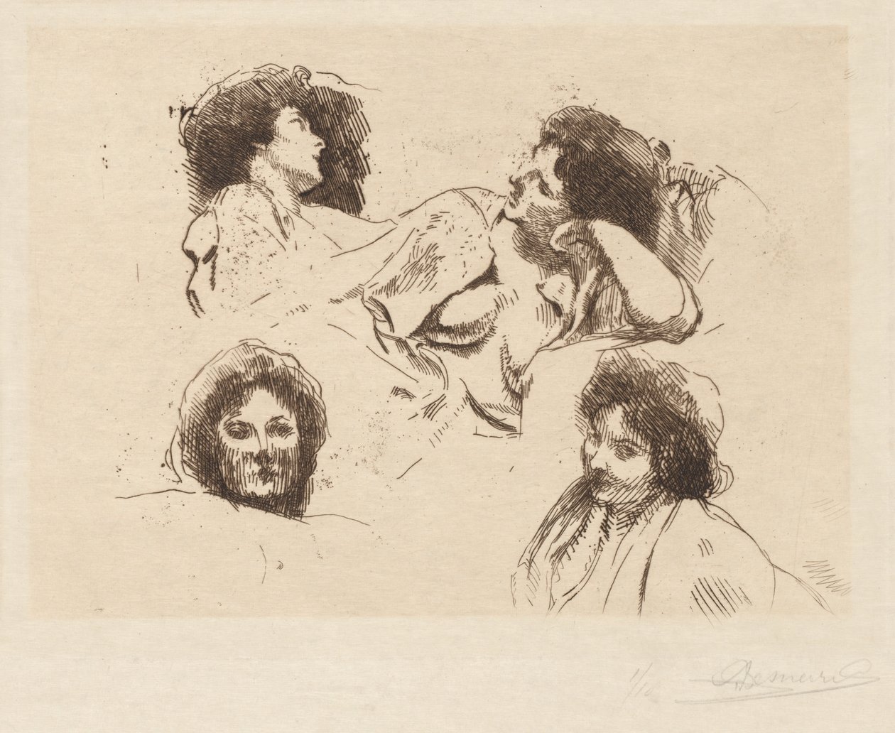 Vier Frauenköpfe: Studie für „Die glückliche Insel“ (Quatre têtes de Femmes: Étude pour „L’Île Heureuse“) von Albert Besnard