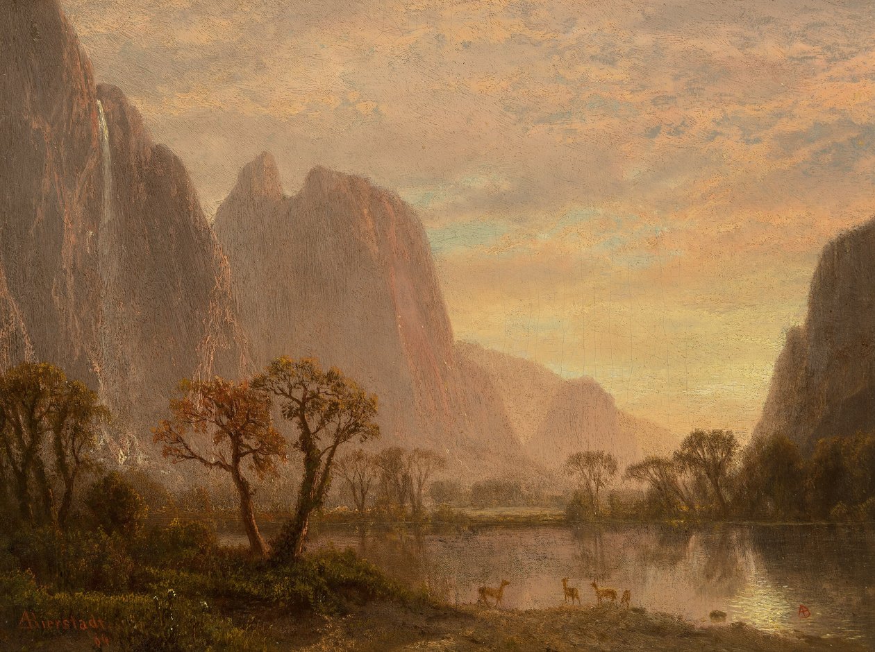 Sentinel Falls und Cathedral Peaks im Yosemite-Tal von Albert Bierstadt