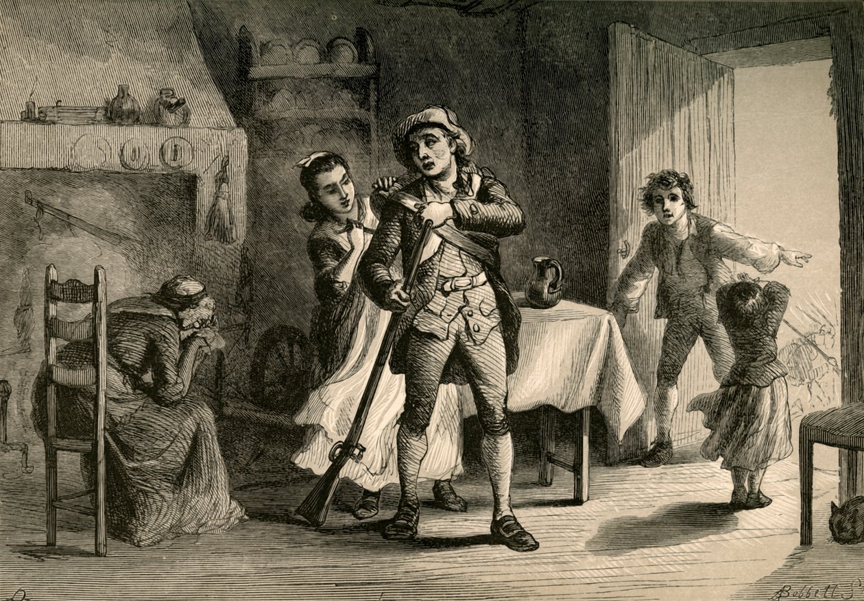Ein Minuteman bereitet sich auf den Krieg vor, 1877 von Albert Bobbett
