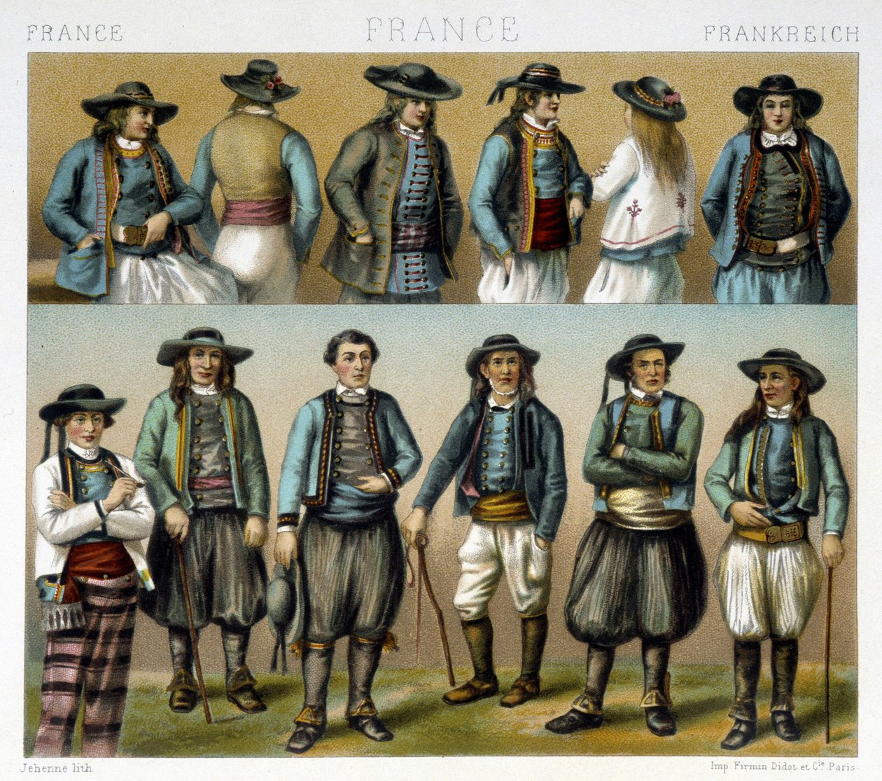 Männerkostüme des Finistère des 19. Jahrhunderts - in „Le costume ancien et historique“ von Racinet von Albert Charles August Racinet
