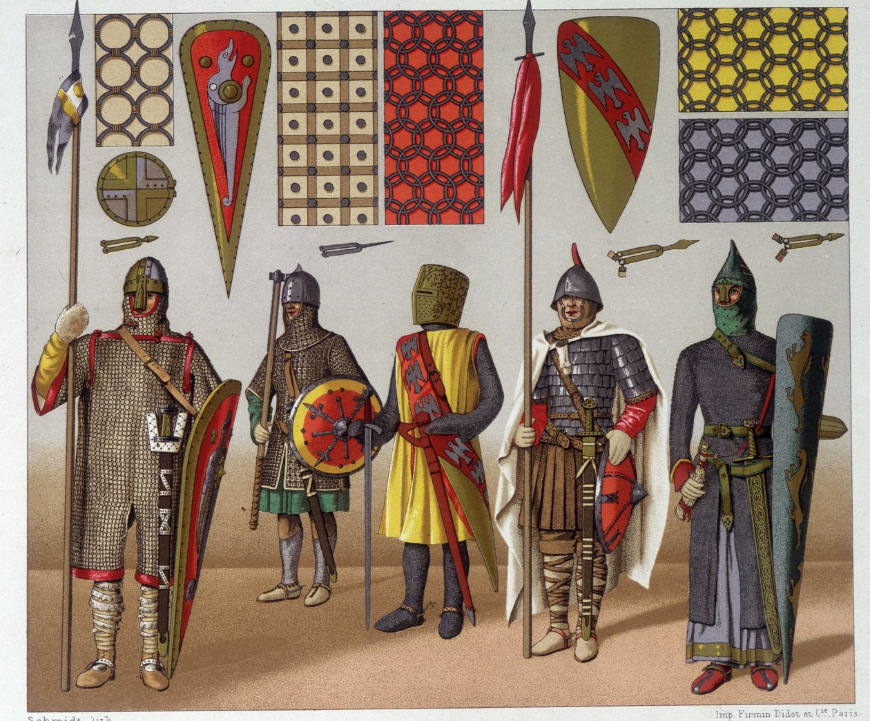 Militärische Kostüme vom 9. bis zum 12. Jahrhundert, von A. Racinet von Albert Charles August Racinet