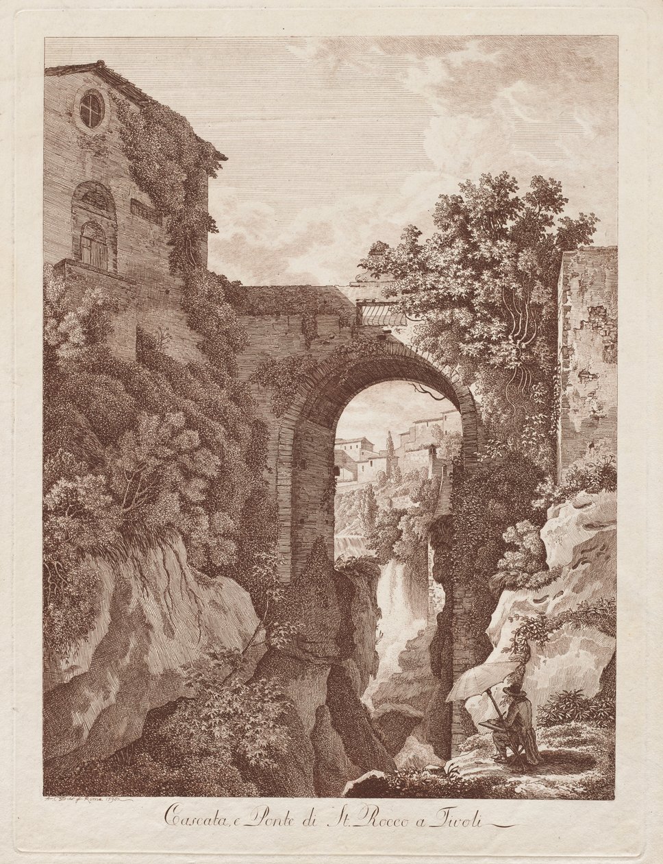 St. Rocco Wasserfall und Brücke in Tivoli (Cascata e Ponte di St. Rocco a Tivoli) von Albert Christoph Dies