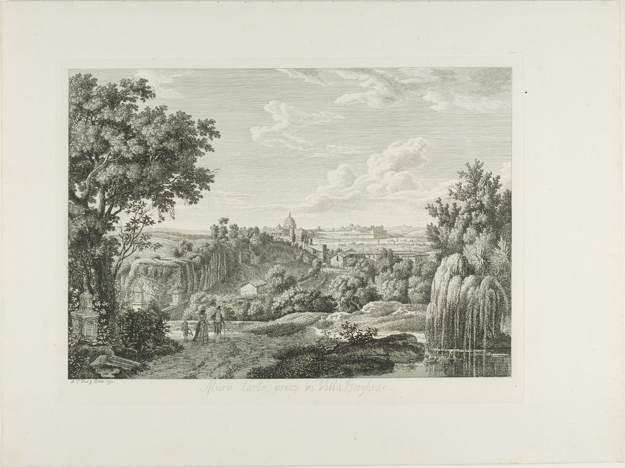 Ansicht der gewundenen Mauer in der Villa Borghese von Albert Christoph Dies