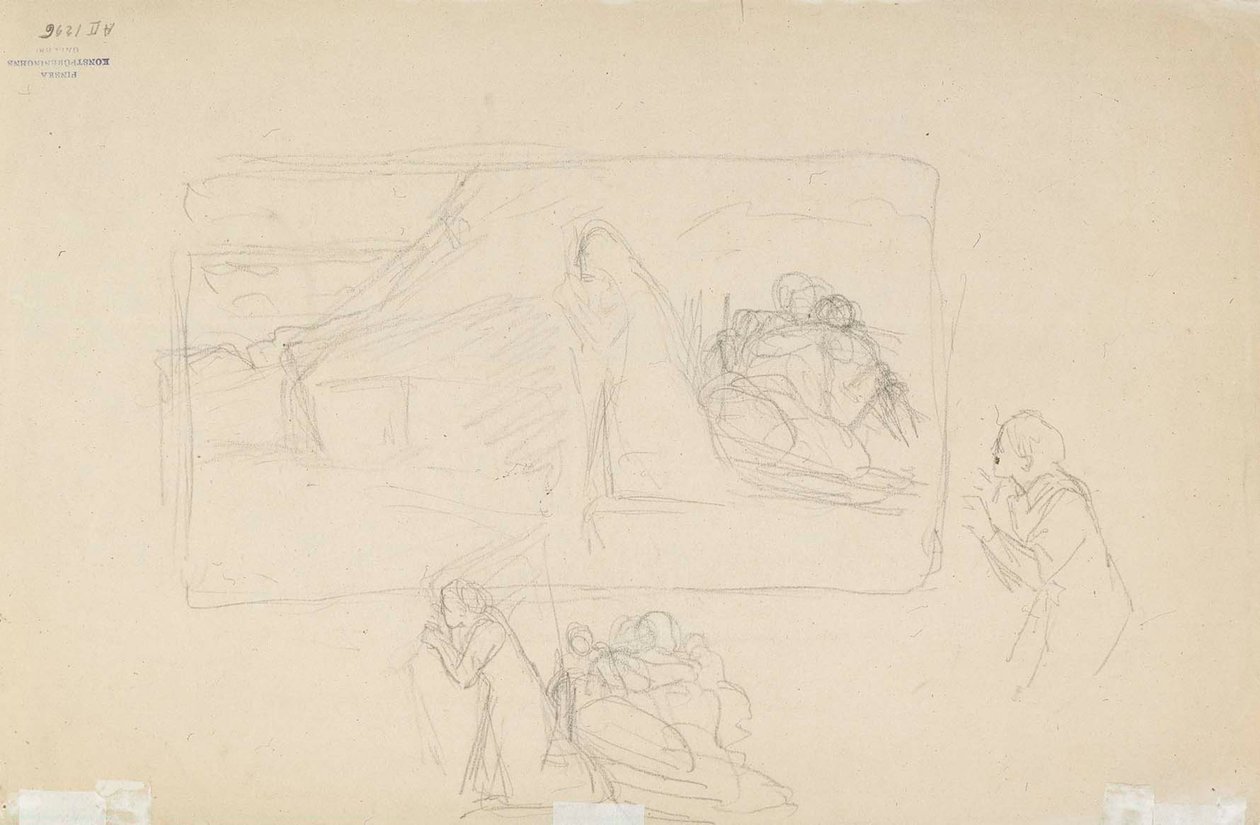 Verbranntes Dorf, Skizze von Albert Edelfelt