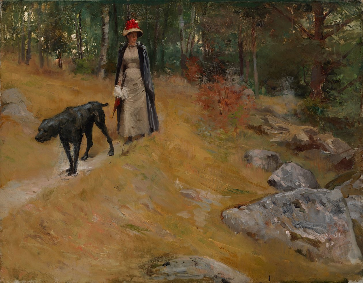 Am Ufer (Annie Edelfelt mit einem Hund) von Albert Edelfelt