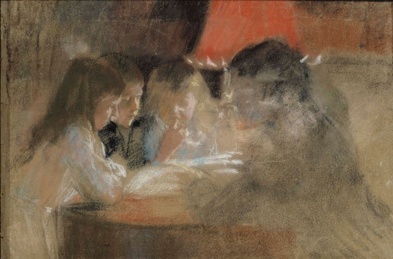Die Brandt-Familienkinder (Bei der Lampe) von Albert Edelfelt